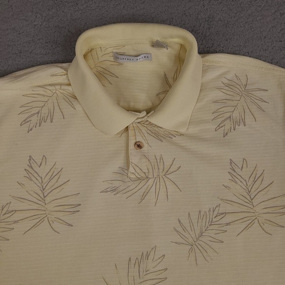 Geoffrey Beene Polo Shirt Mens XL Yellow Beige Striped Hawaiian Short Sleeve - Picture 3 of 13